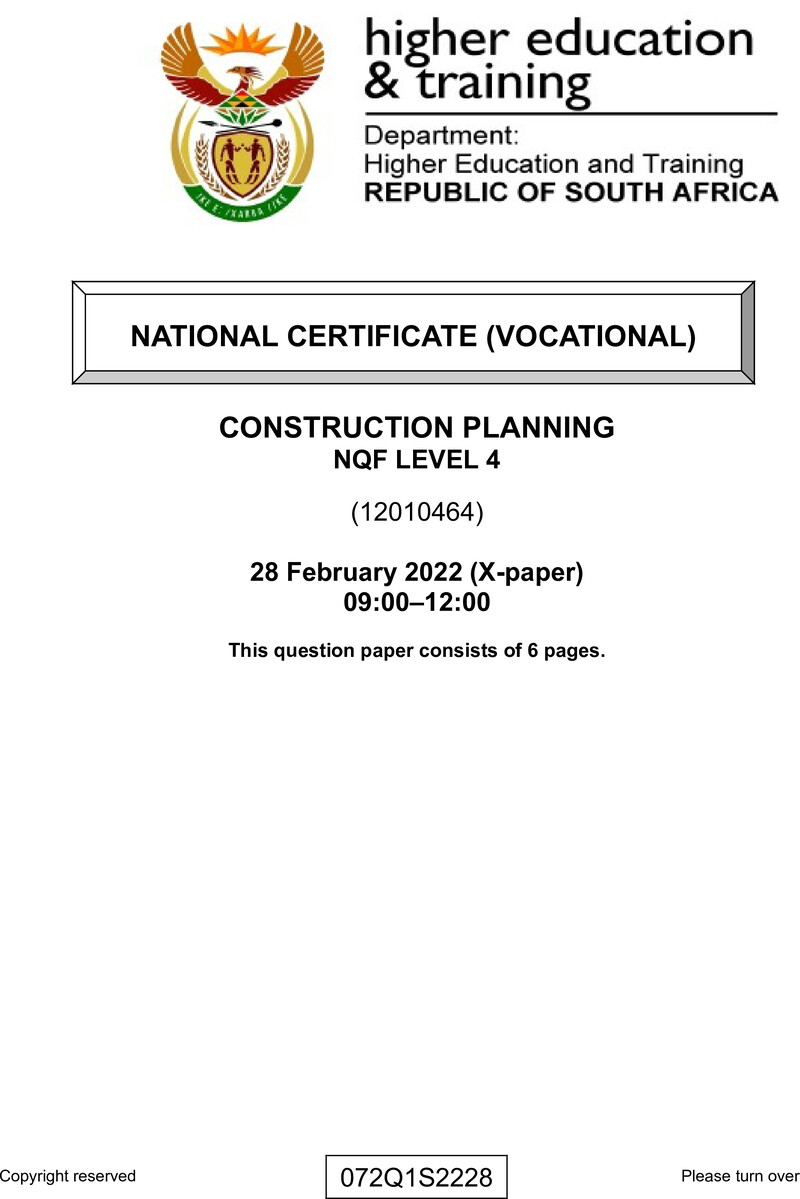 Construction Planning Level 4 DHET NCV February 2022 Paper X - Question Paper