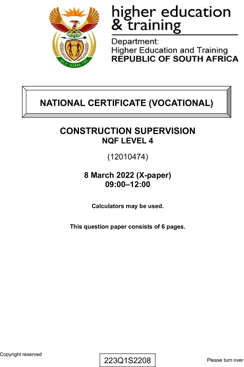 Construction Supervision Level 4 DHET NCV March 2022 Paper X - Question Paper