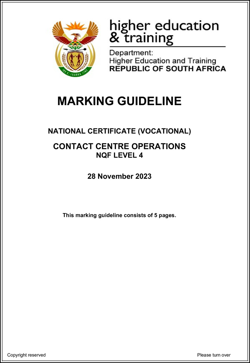 Contact Centre Operations Level 4 DHET NCV 2023 - Memo