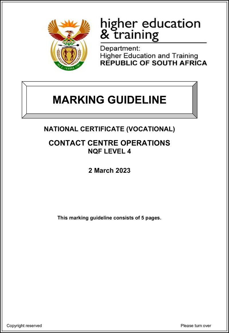 Contact Centre Operations Level 4 DHET NCV March 2023 - Memo
