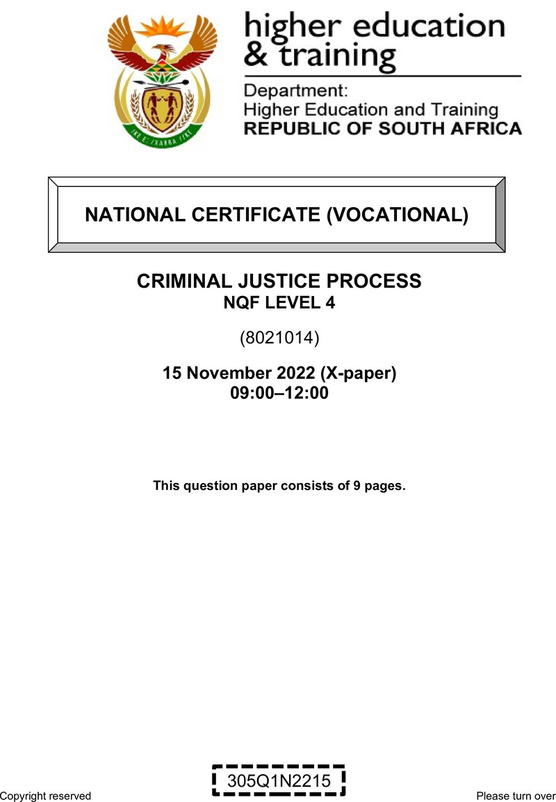 Criminal Justice Process Level 4 DHET NCV November 2022 Paper X - Question Paper