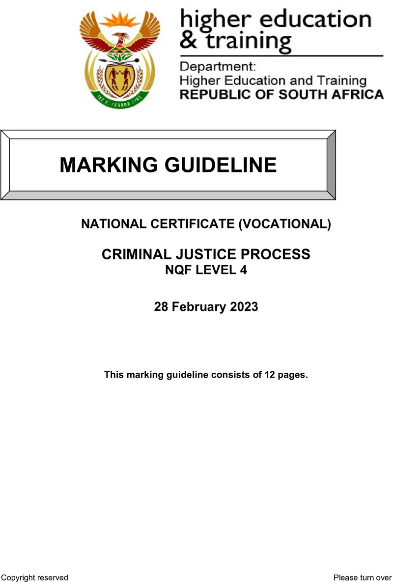 Criminal Justice Process Level 4 DHET NCV 2023 - Memo