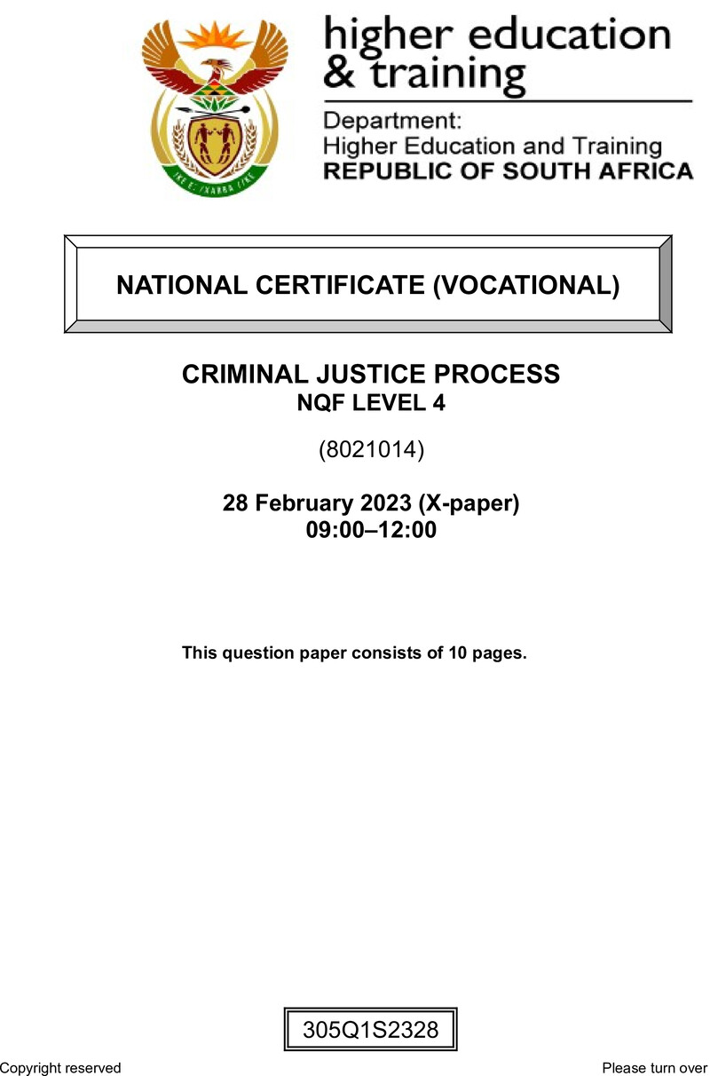 Criminal Justice Process Level 4 DHET NCV February 2023 Paper X - Question Paper