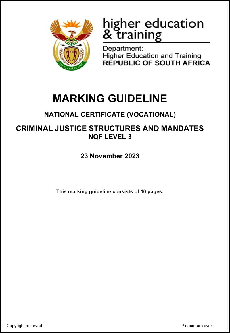 Criminal Justice Structures and Mandates Level 3 DHET NCV 2023 - Memo