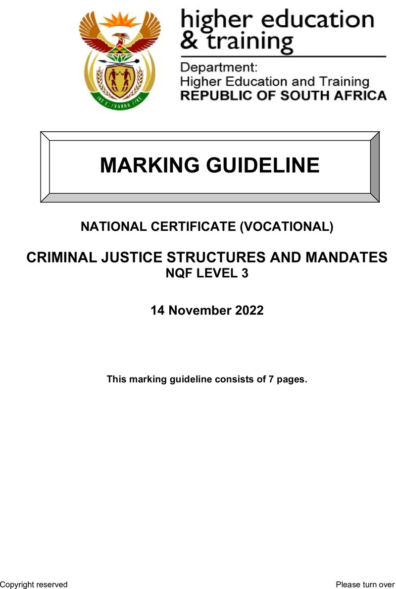 Criminal Justice Structures and Mandates Level 3 DHET NCV 2022 - Memo