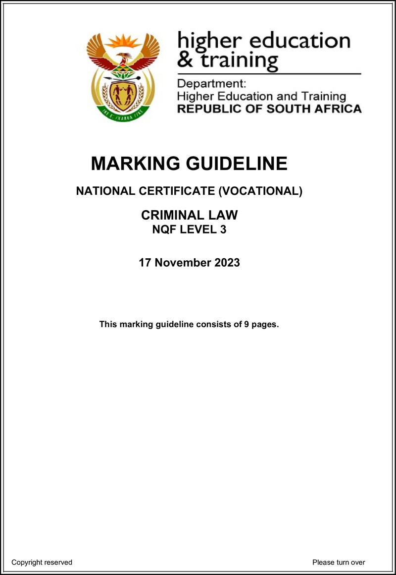 Criminal Law Level 3 DHET NCV 2023 - Memo