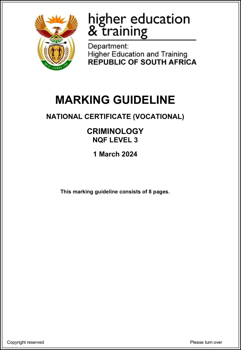 Criminology Level 3 DHET NCV March 2024 - Memo