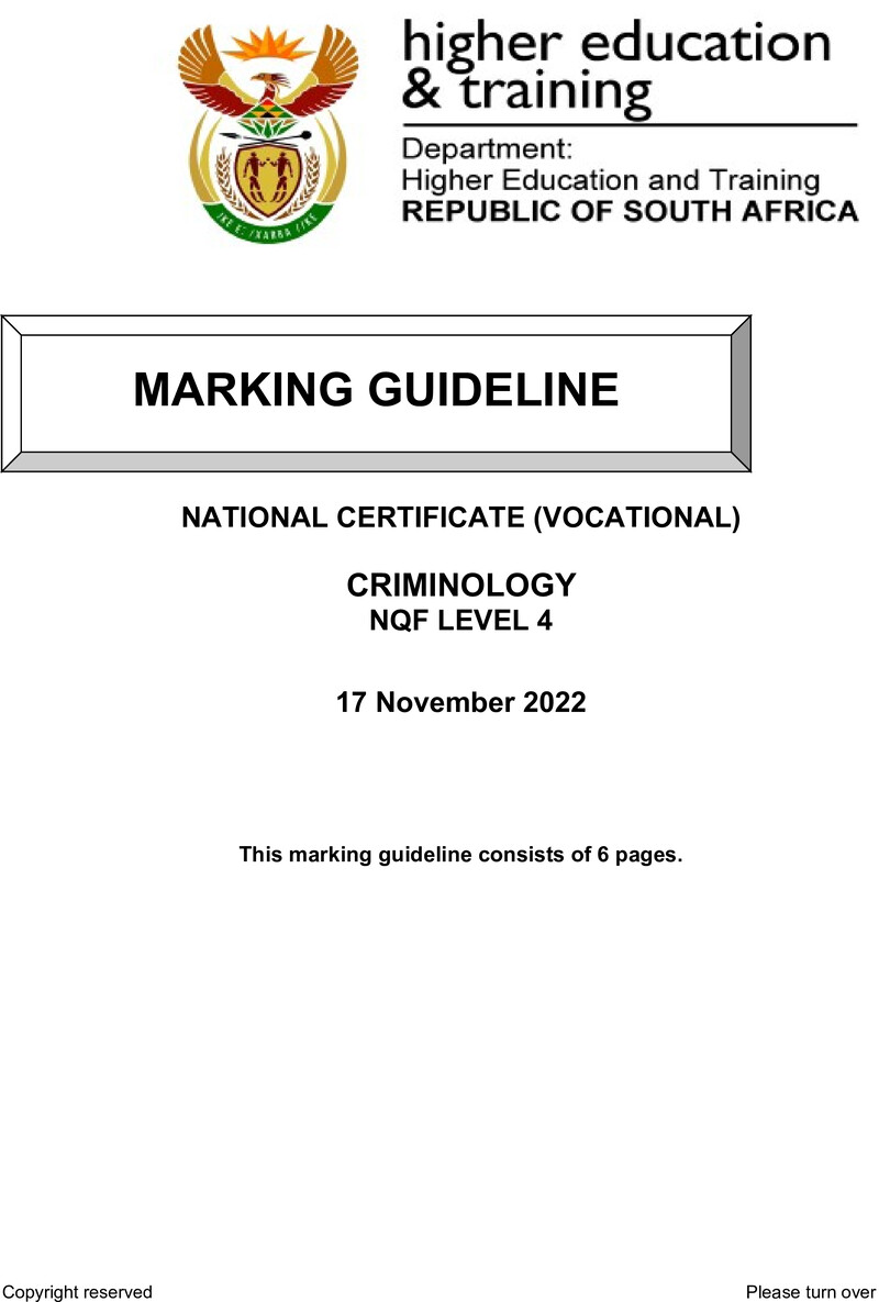 Criminology Level 4 DHET NCV 2022 - Memo
