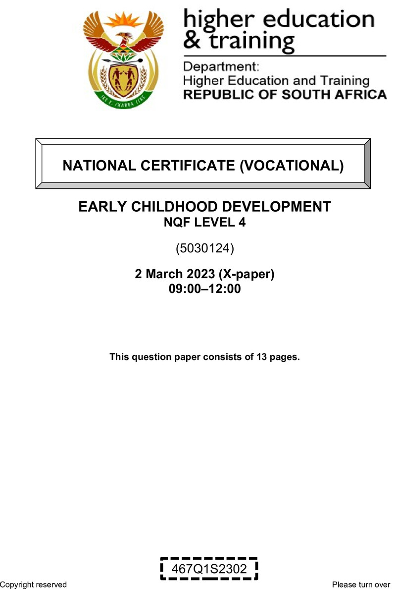 Early Childhood Development Level 4 DHET NCV March 2023 Paper X - Question Paper