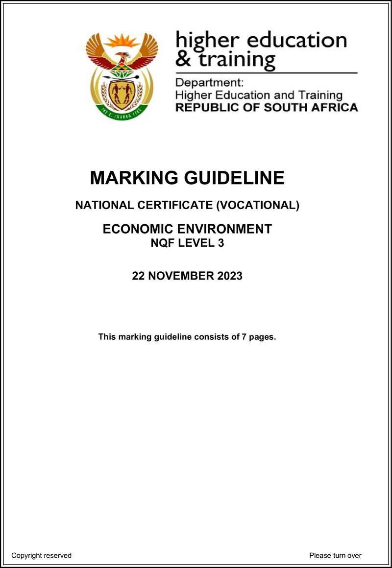 Economic Environment Level 3 DHET NCV November 2023 - Memo