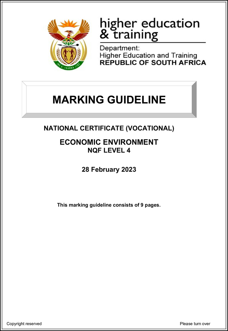 Economic Environment Level 4 DHET NCV 2023 - Memo