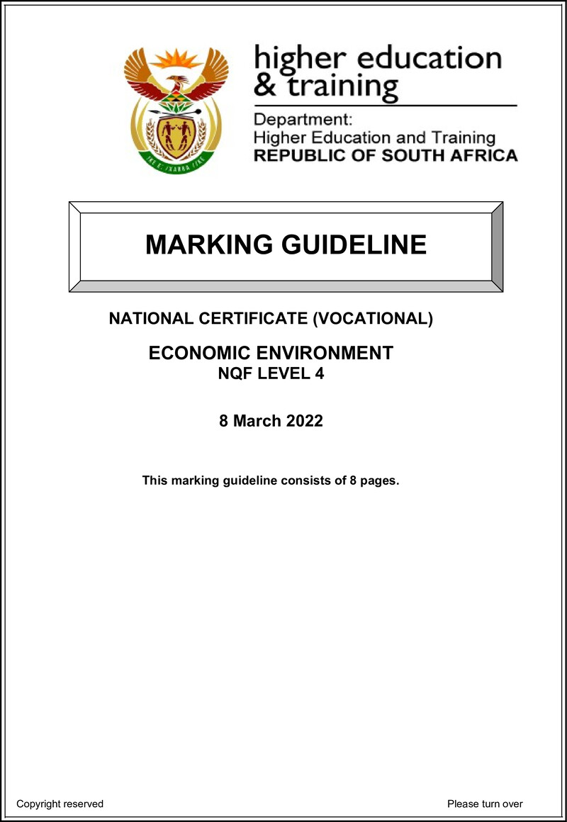 Economic Environment Level 4 DHET NCV March 2022 - Memo