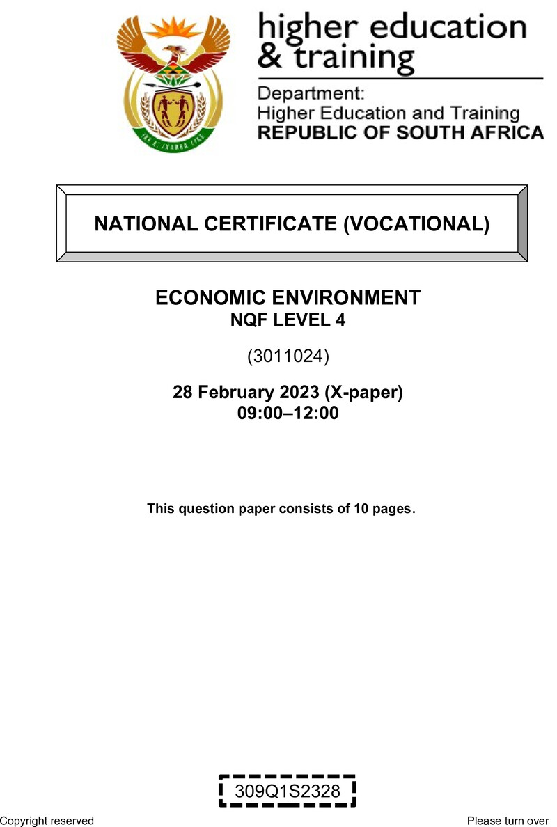 Economic Environment Level 4 DHET NCV February 2023 Paper X - Question Paper