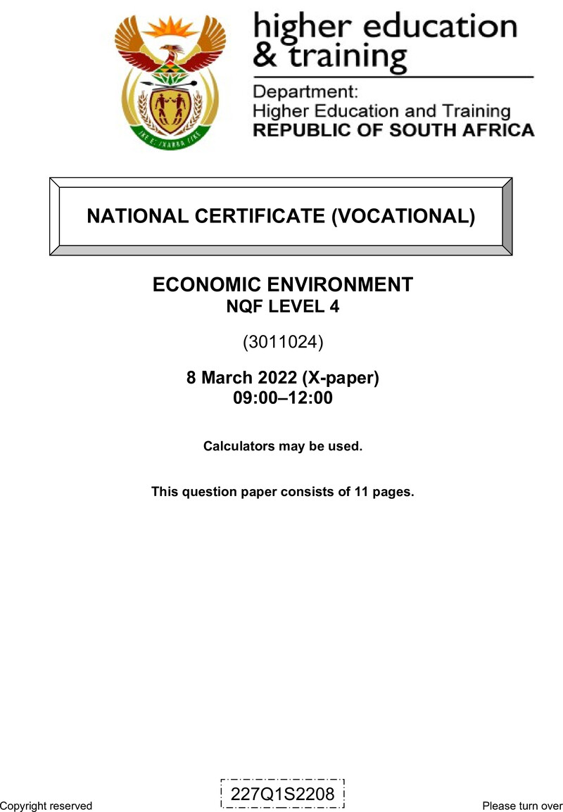 Economic Environment Level 4 DHET NCV March 2022 Paper X - Question Paper