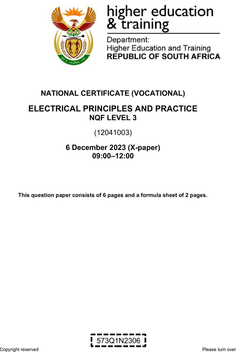 Electrical Principles and Practice Level 3 DHET NCV December 2023 Paper X - Question Paper