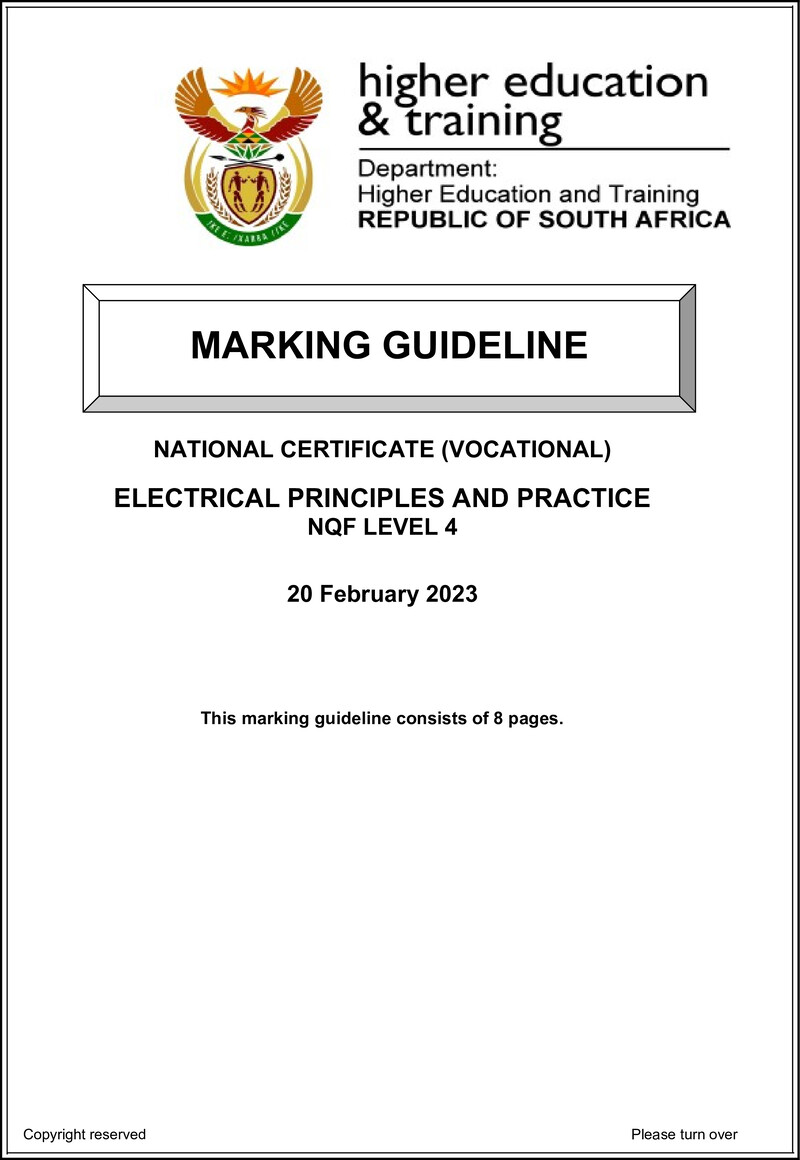 Electrical Principles and Practice Level 4 DHET NCV 2023 - Memo