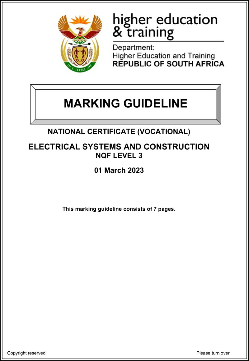 Electrical Systems and Construction Level 3 DHET NCV March 2023 - Memo