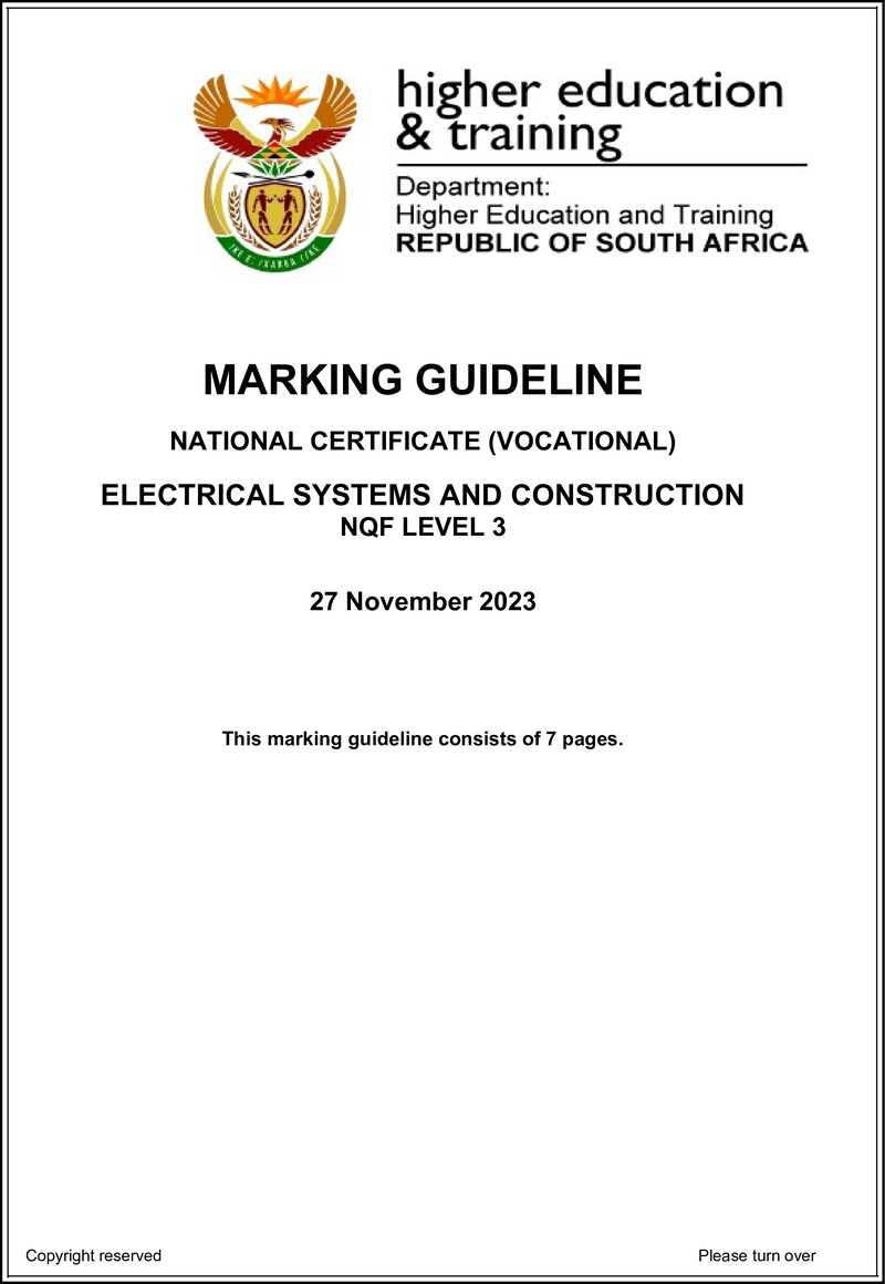 Electrical Systems and Construction Level 3 DHET NCV 2023 - Memo