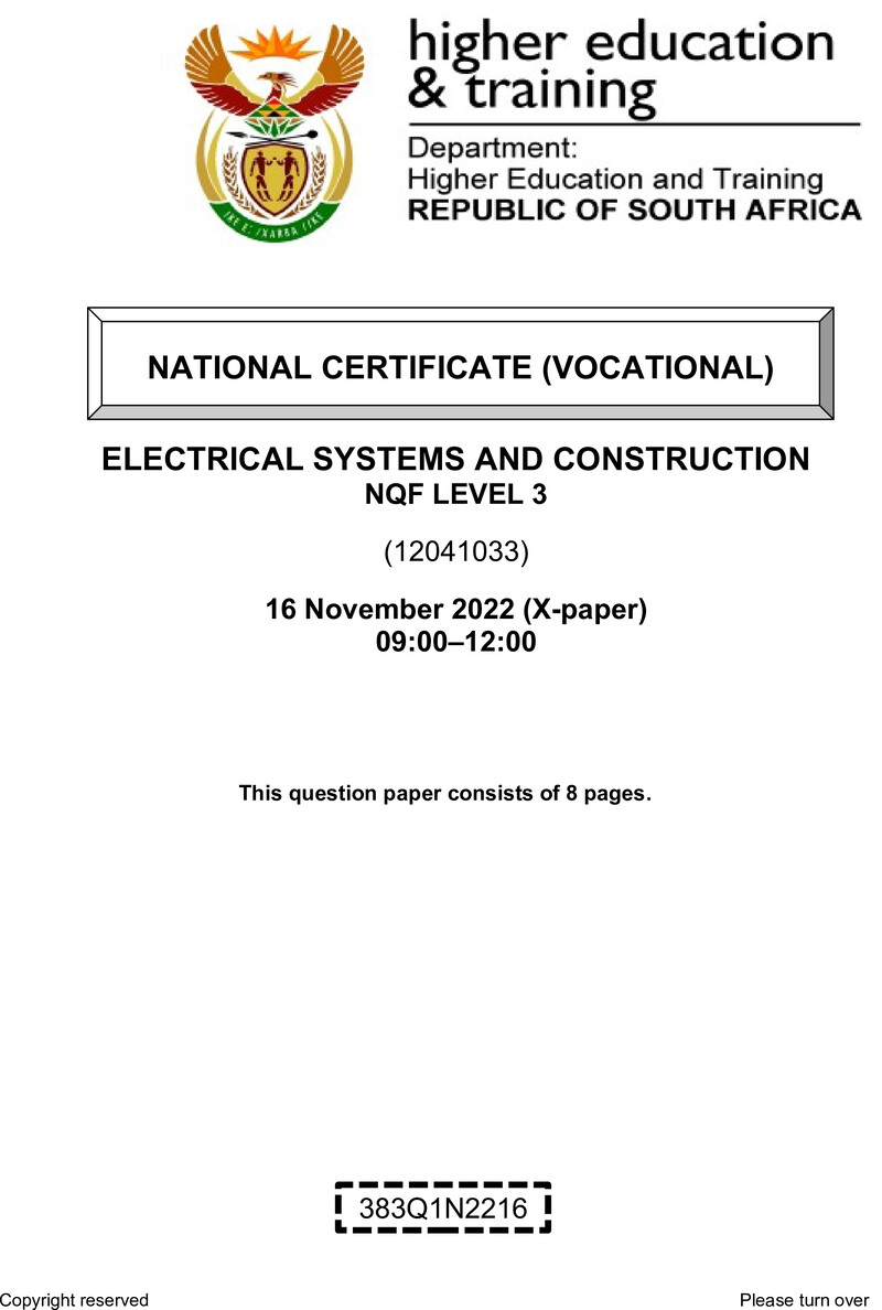 Electrical Systems and Construction Level 3 DHET NCV November 2022 Paper X - Question Paper