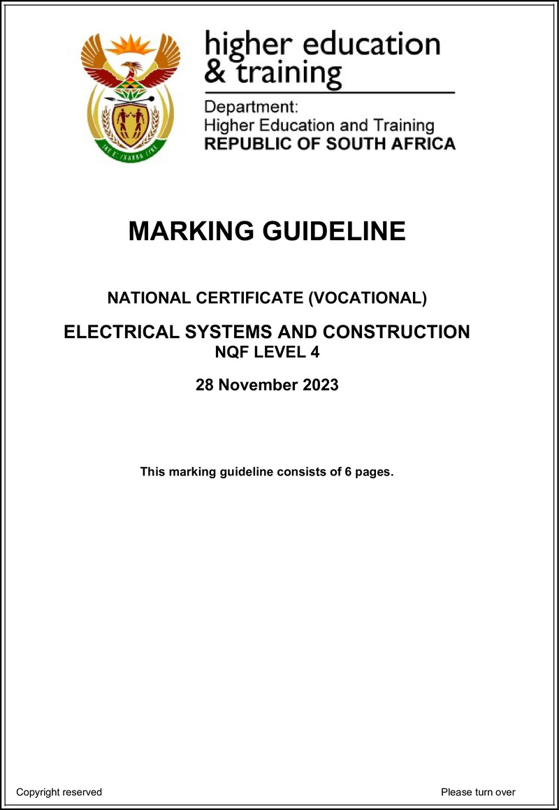 Electrical Systems and Construction Level 4 DHET NCV 2023 - Memo