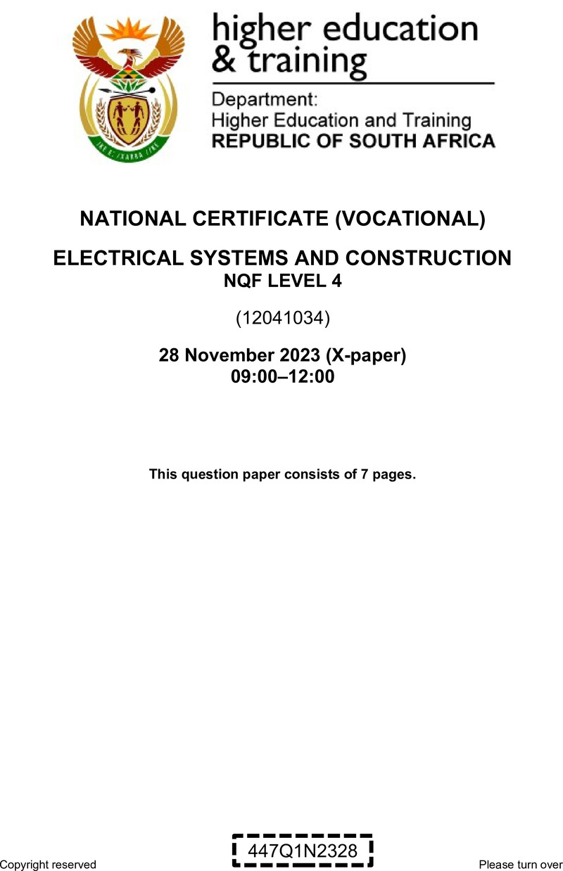 Electrical Systems and Construction Level 4 DHET NCV November 2023 Paper X - Question Paper