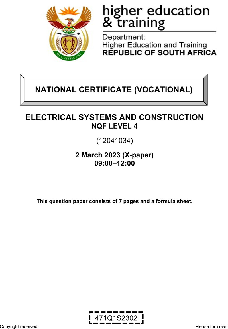 Electrical Systems and Construction Level 4 DHET NCV March 2023 Paper X - Question Paper