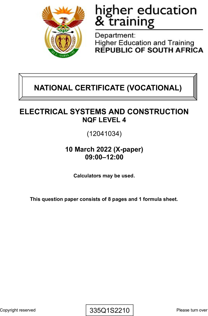 Electrical Systems and Construction Level 4 DHET NCV March 2022 Paper X - Question Paper
