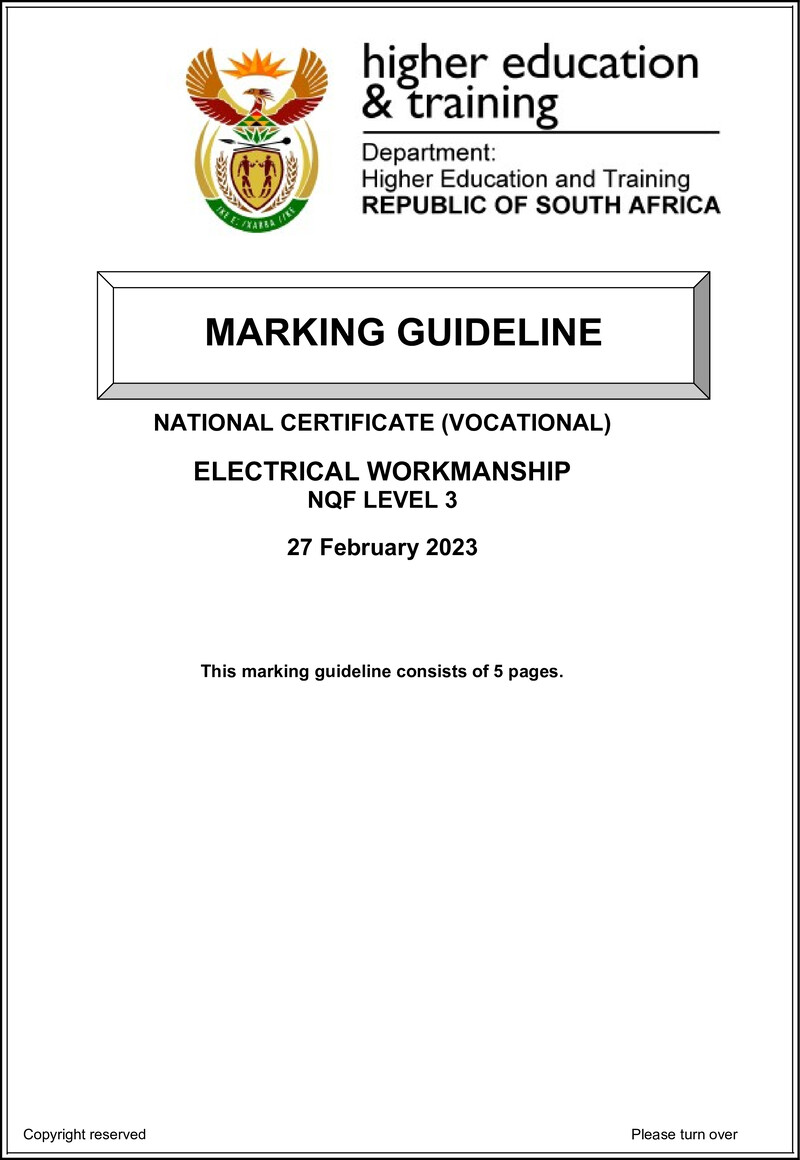 Electrical Workmanship Level 3 DHET NCV 2023 - Memo