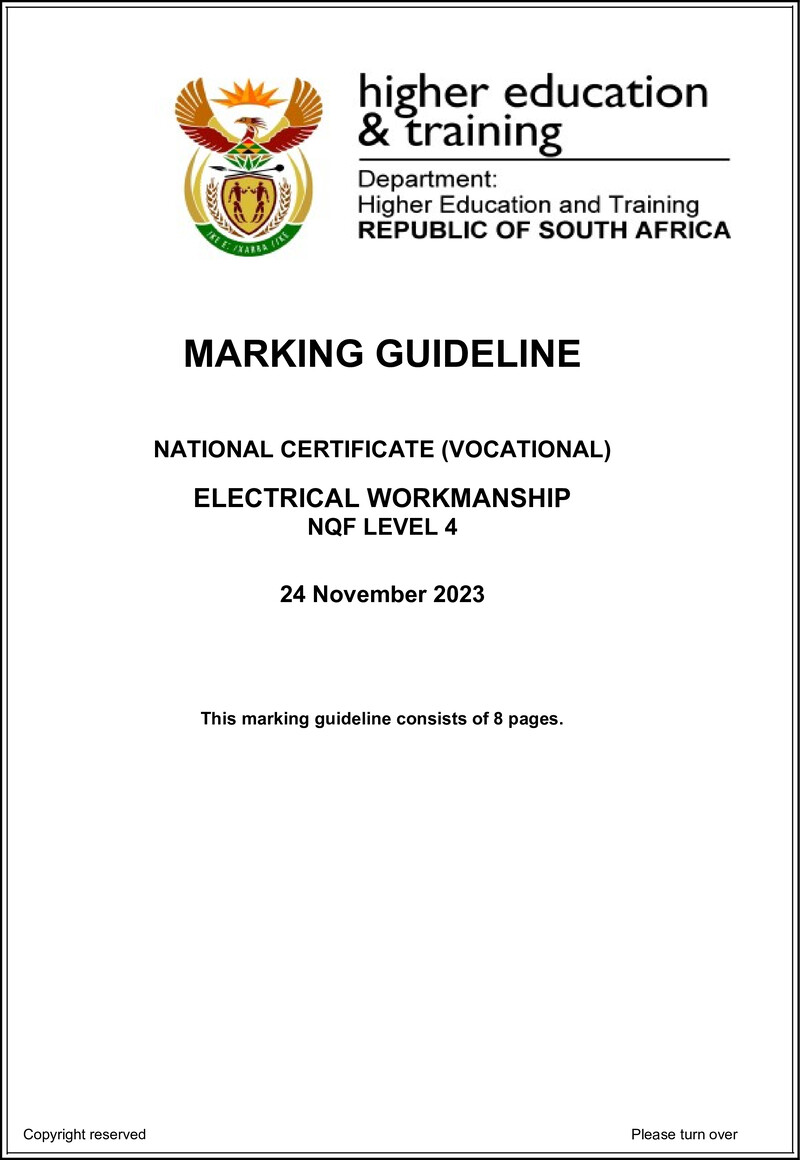 Electrical Workmanship Level 4 DHET NCV 2023 - Memo