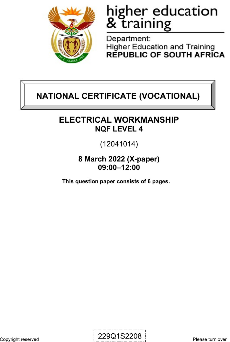 Electrical Workmanship Level 4 DHET NCV March 2022 Paper X - Question Paper