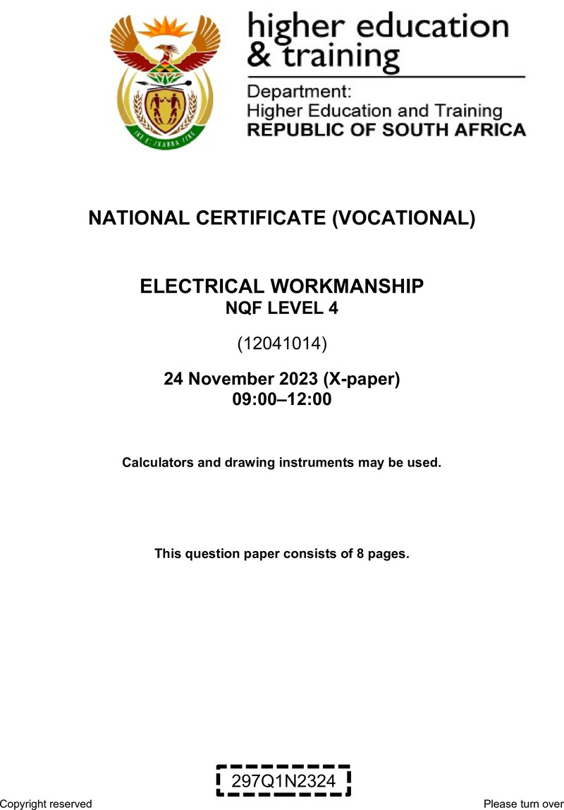 Electrical Workmanship Level 4 DHET NCV November 2023 Paper X - Question Paper