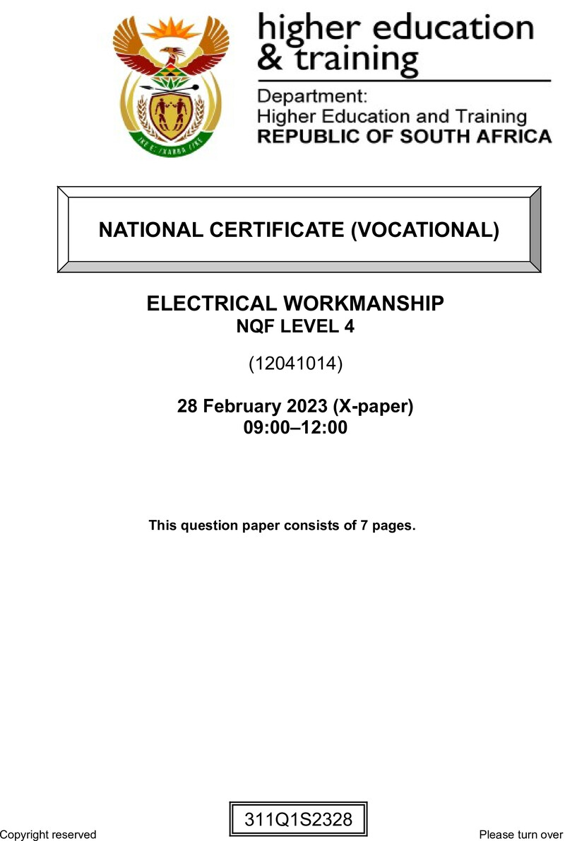 Electrical Workmanship Level 4 DHET NCV February 2023 Paper X - Question Paper