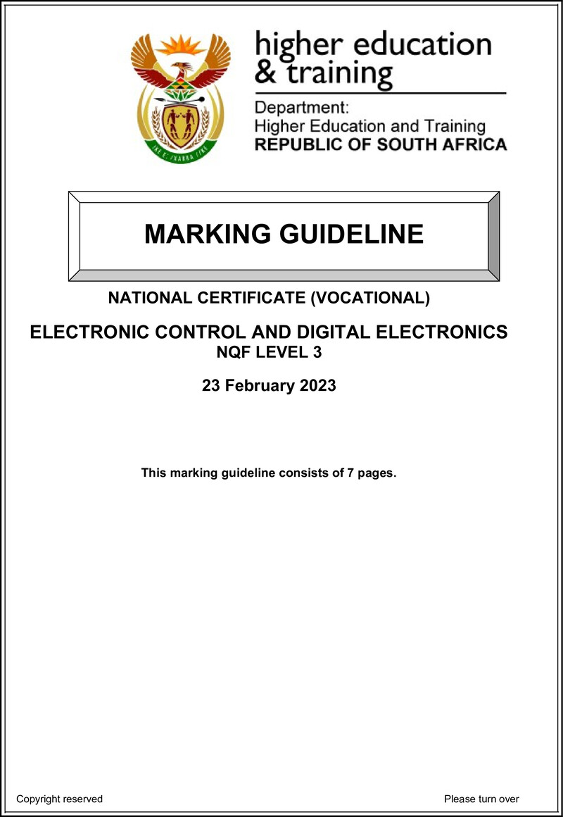 Electronic Control and Digital Electronics Level 3 DHET NCV 2023 - Memo