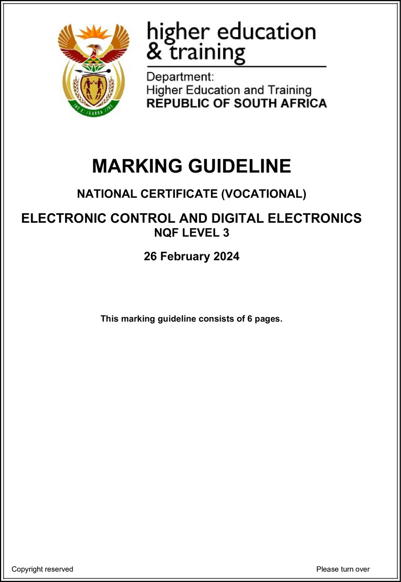 Electronic Control and Digital Electronics Level 3 DHET NCV 2024 - Memo