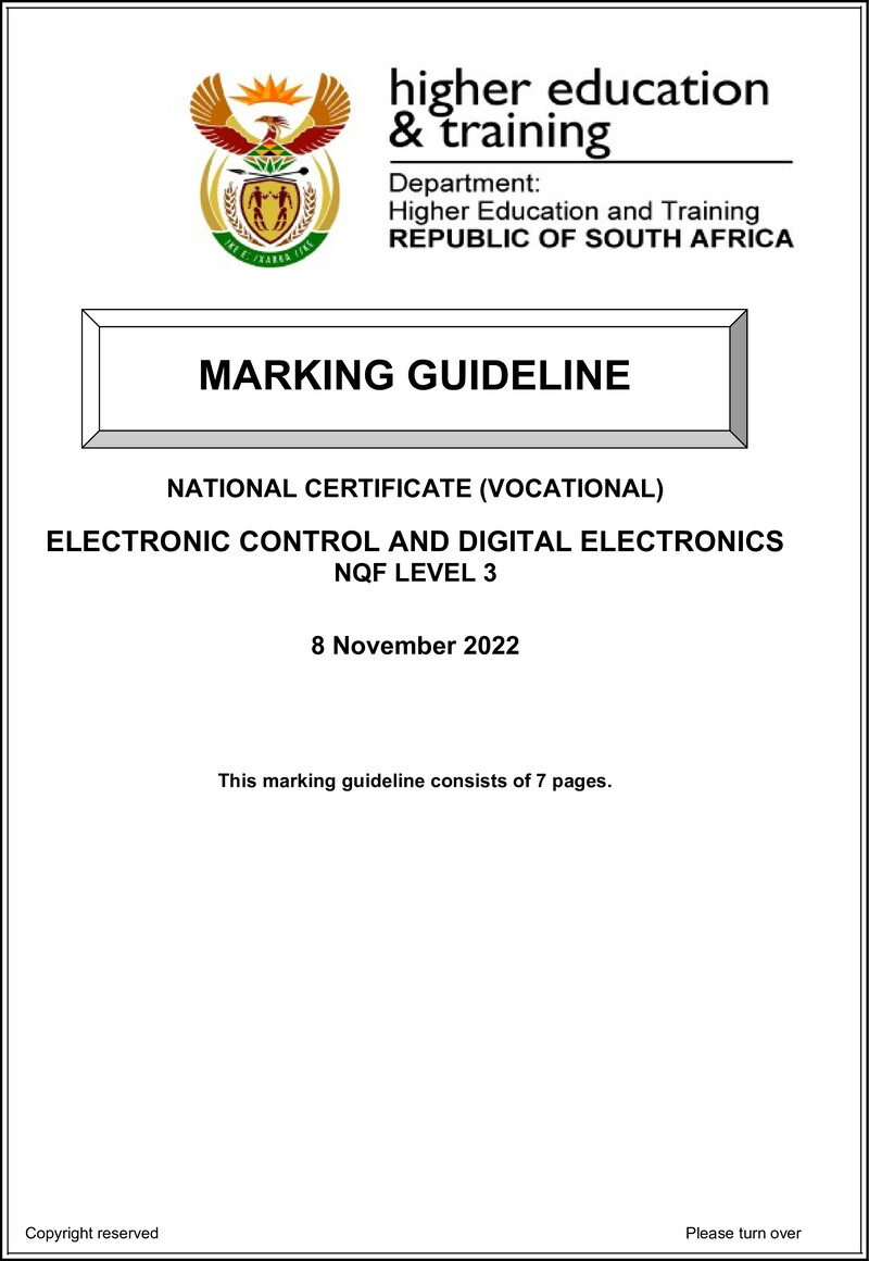 Electronic Control and Digital Electronics Level 3 DHET NCV 2022 - Memo