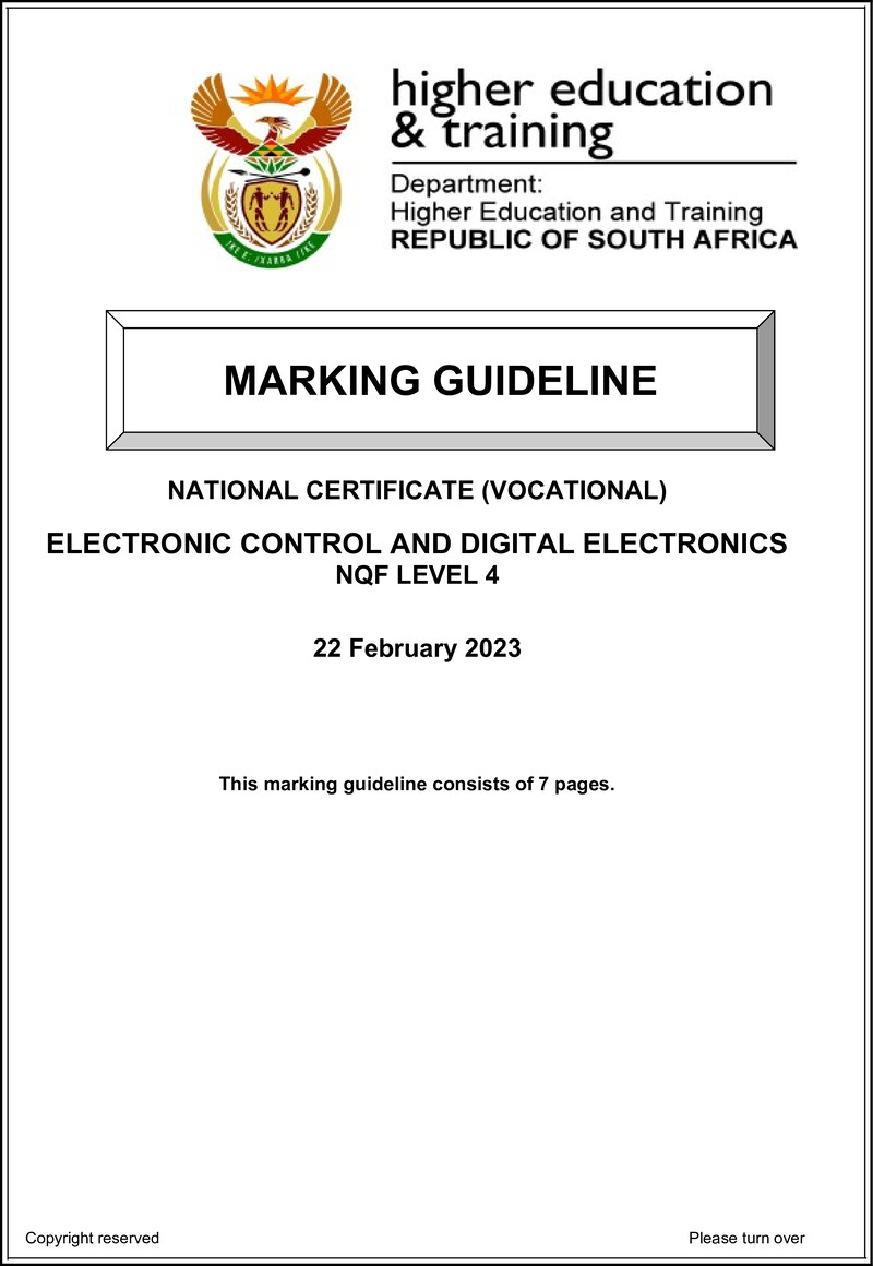 Electronic Control and Digital Electronics Level 4 DHET NCV 2023 - Memo