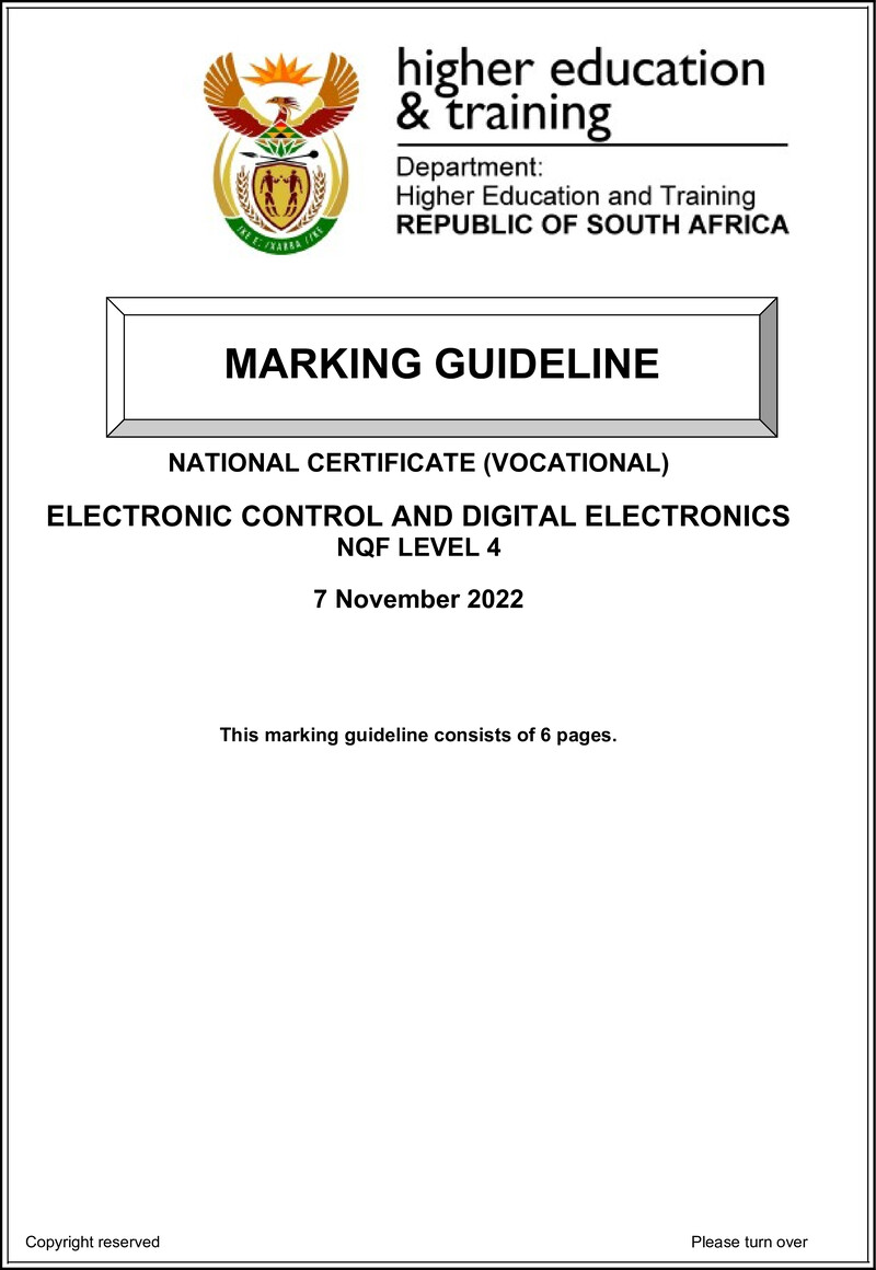 Electronic Control and Digital Electronics Level 4 DHET NCV 2022 - Memo
