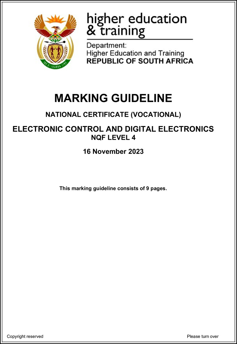 Electronic Control and Digital Electronics Level 4 DHET NCV 2023 - Memo