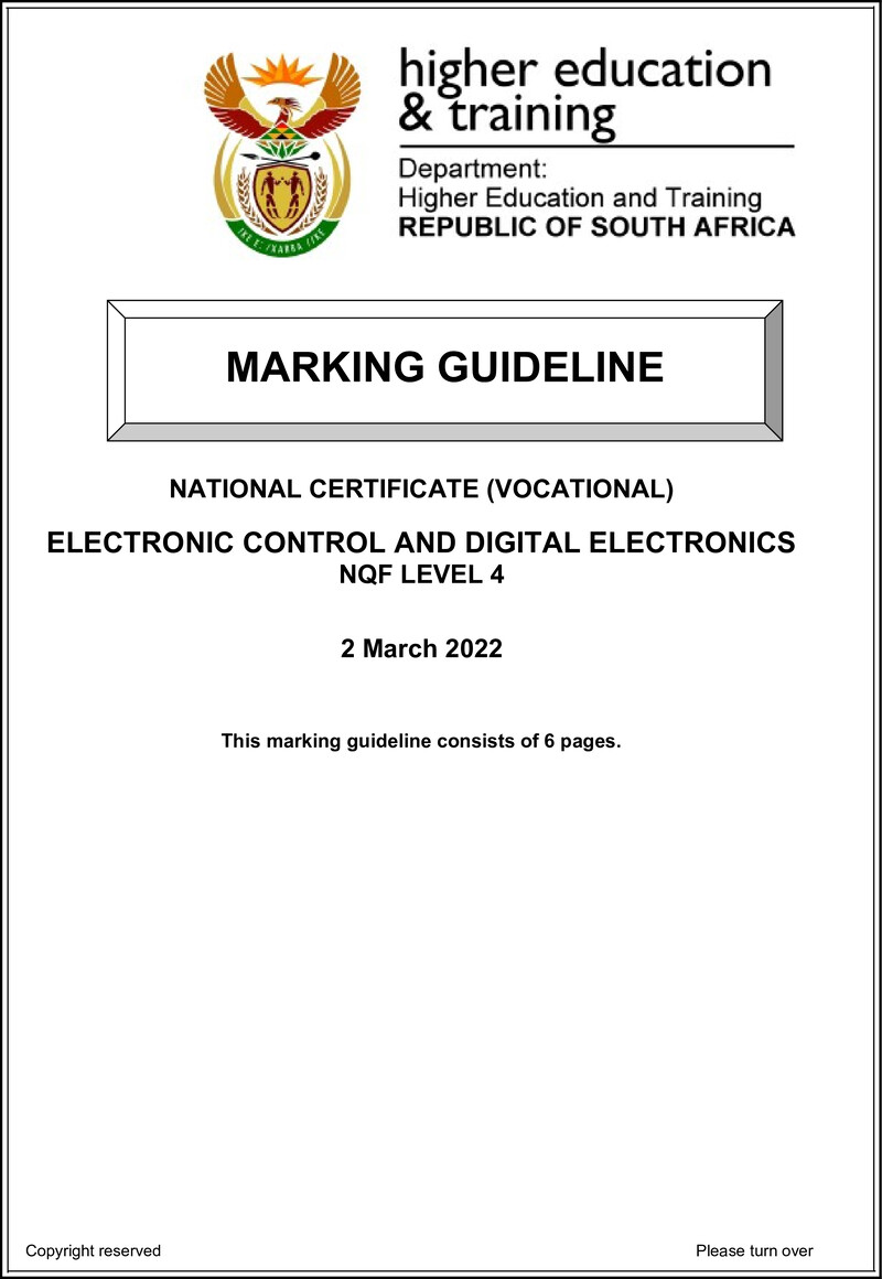Electronic Control and Digital Electronics Level 4 DHET NCV March 2022 - Memo