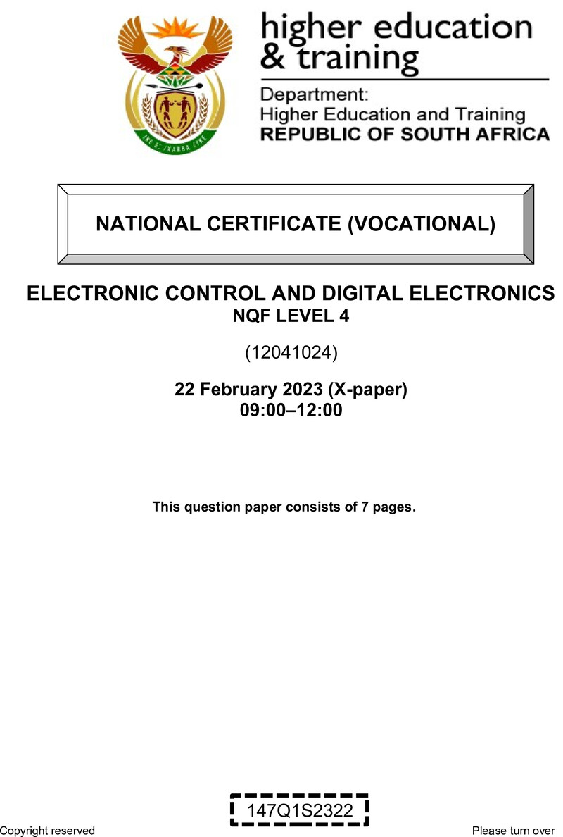 Electronic Control and Digital Electronics Level 4 DHET NCV February 2023 Paper X - Question Paper