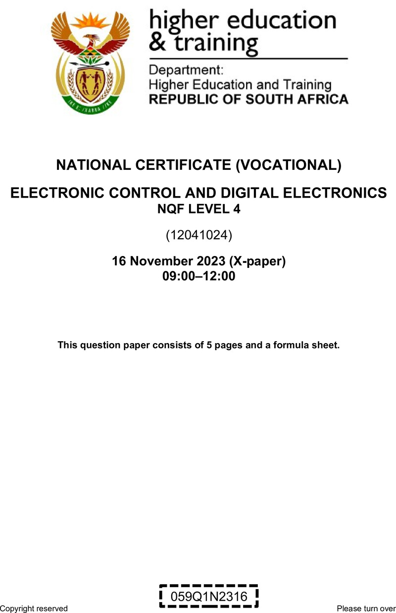 Electronic Control and Digital Electronics Level 4 DHET NCV November 2023 Paper X - Question Paper