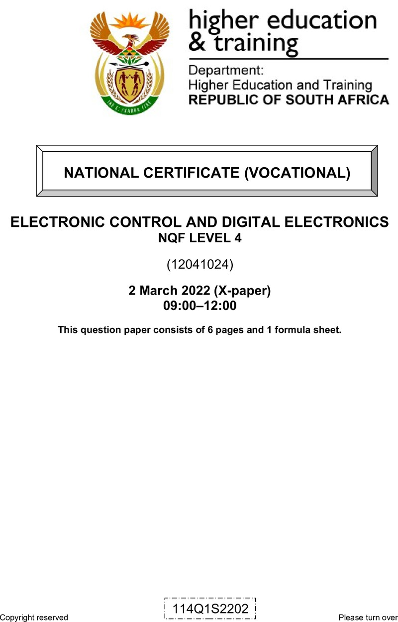 Electronic Control and Digital Electronics Level 4 DHET NCV March 2022 Paper X - Question Paper