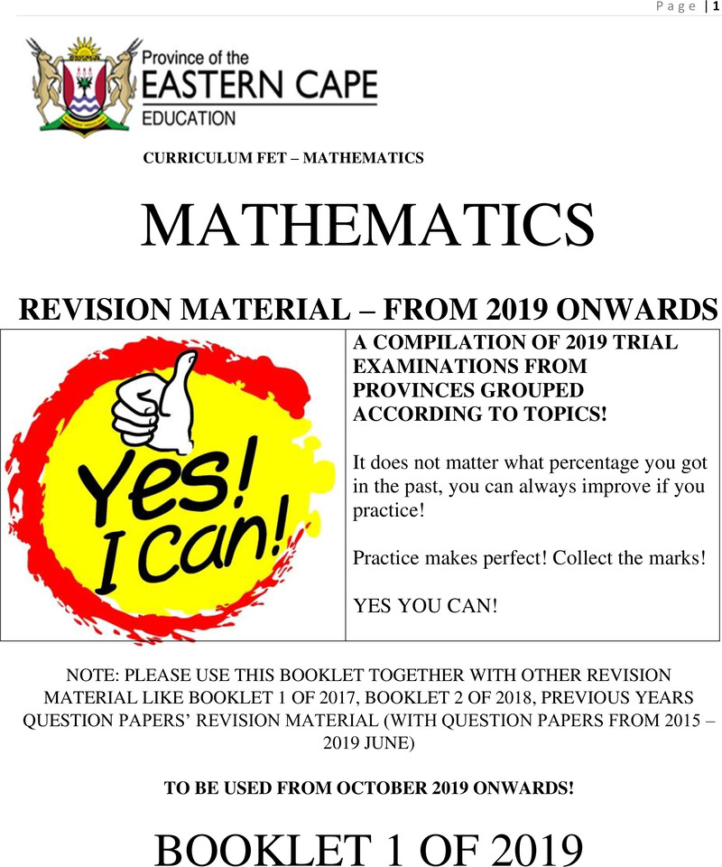 Mathematics FET DBE CAPS 2019 - Study Guide