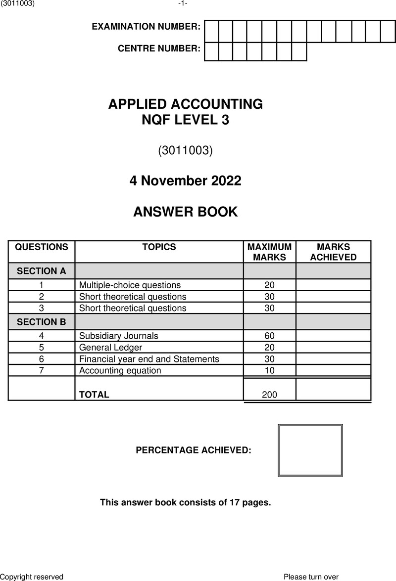 Applied Accounting Level 3 DHET NCV November 2022 - Memo