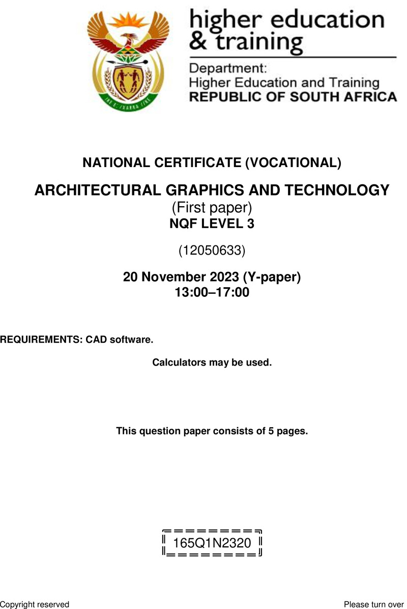 Architectural Graphics and Technology Level 3 DHET NCV November 2023 Paper Y - Question Paper