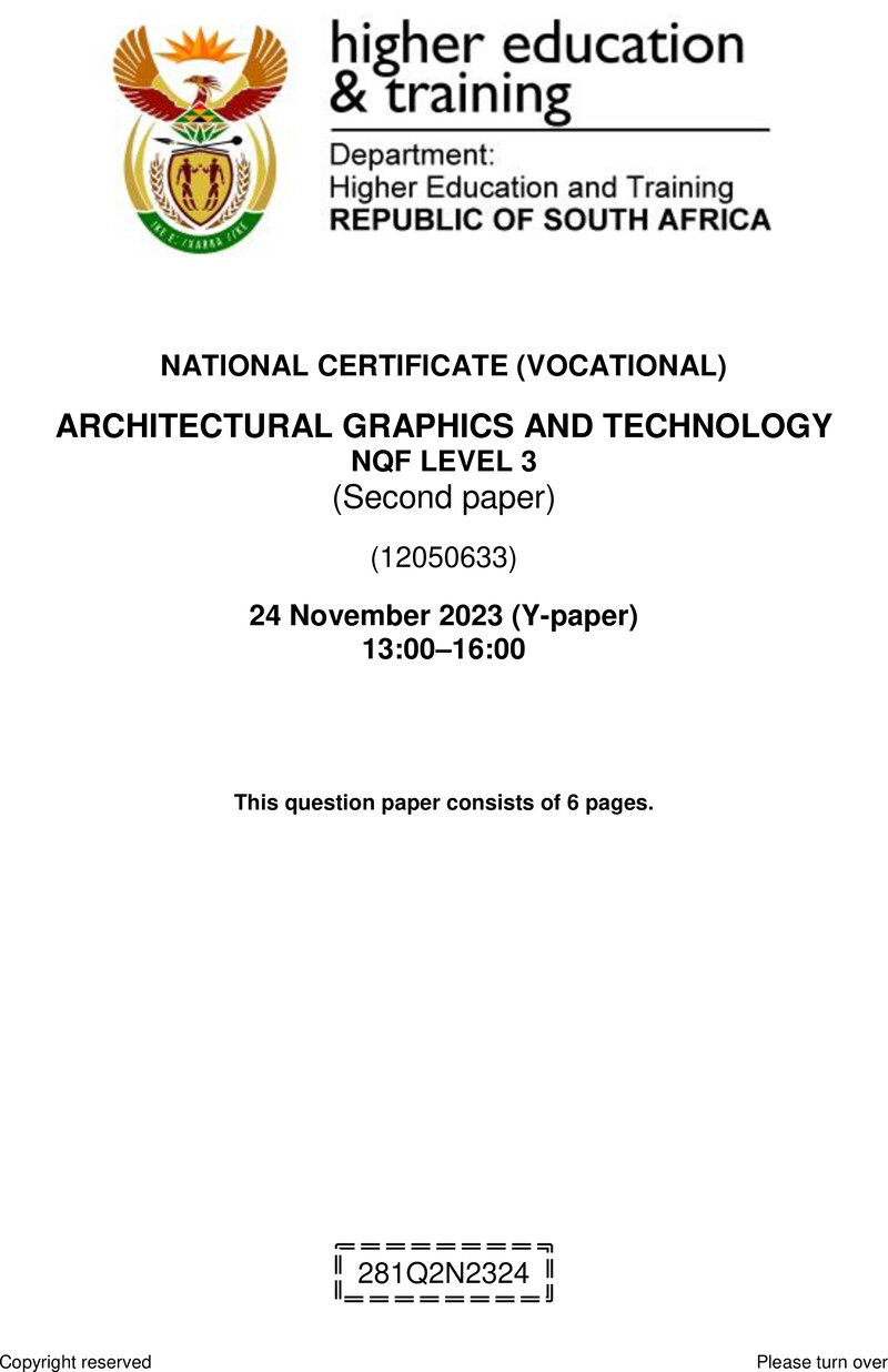 Architectural Graphics and Technology Level 3 DHET NCV November 2023 Paper Y - Question Paper