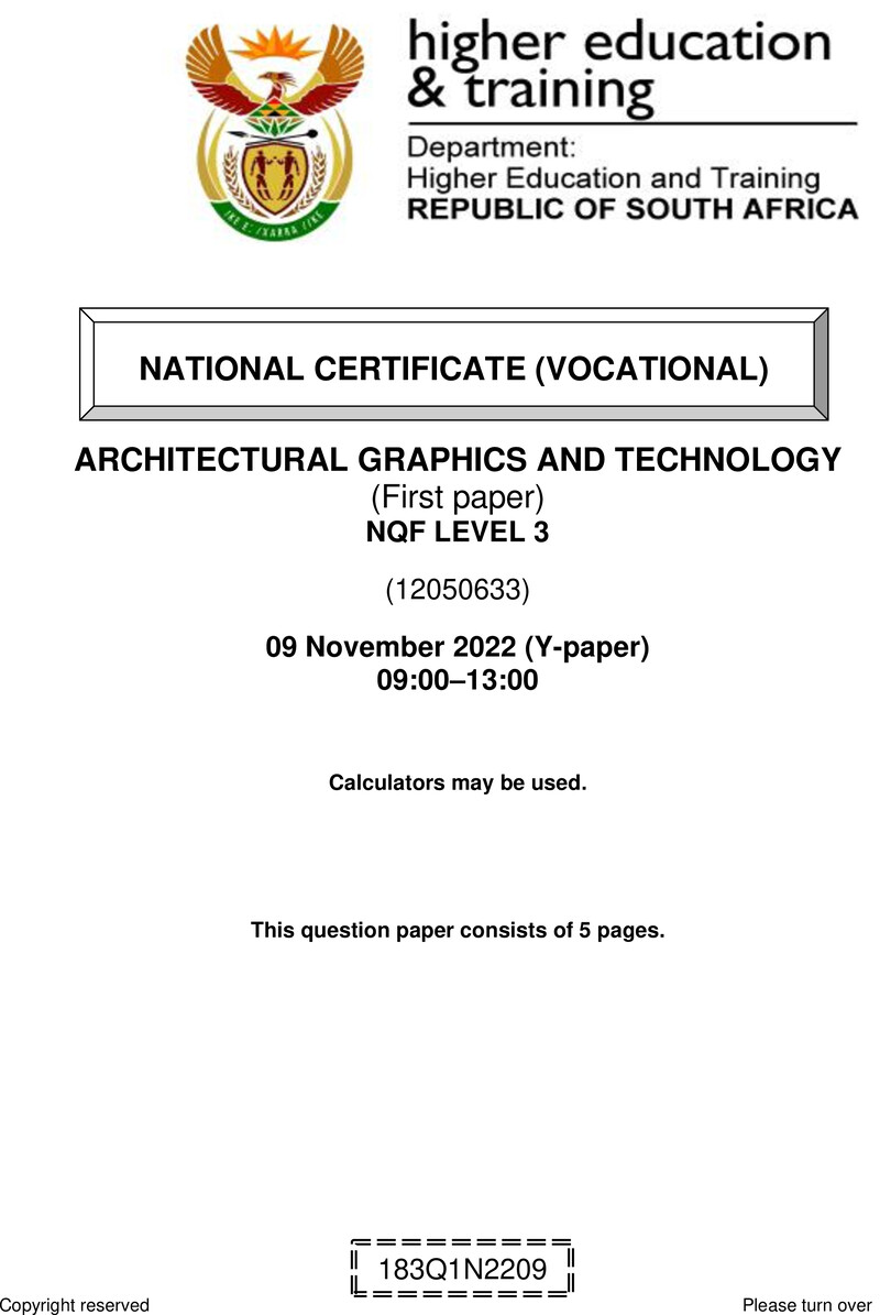 Architectural Graphics and Technology Level 3 DHET NCV November 2022 Paper Y - Question Paper