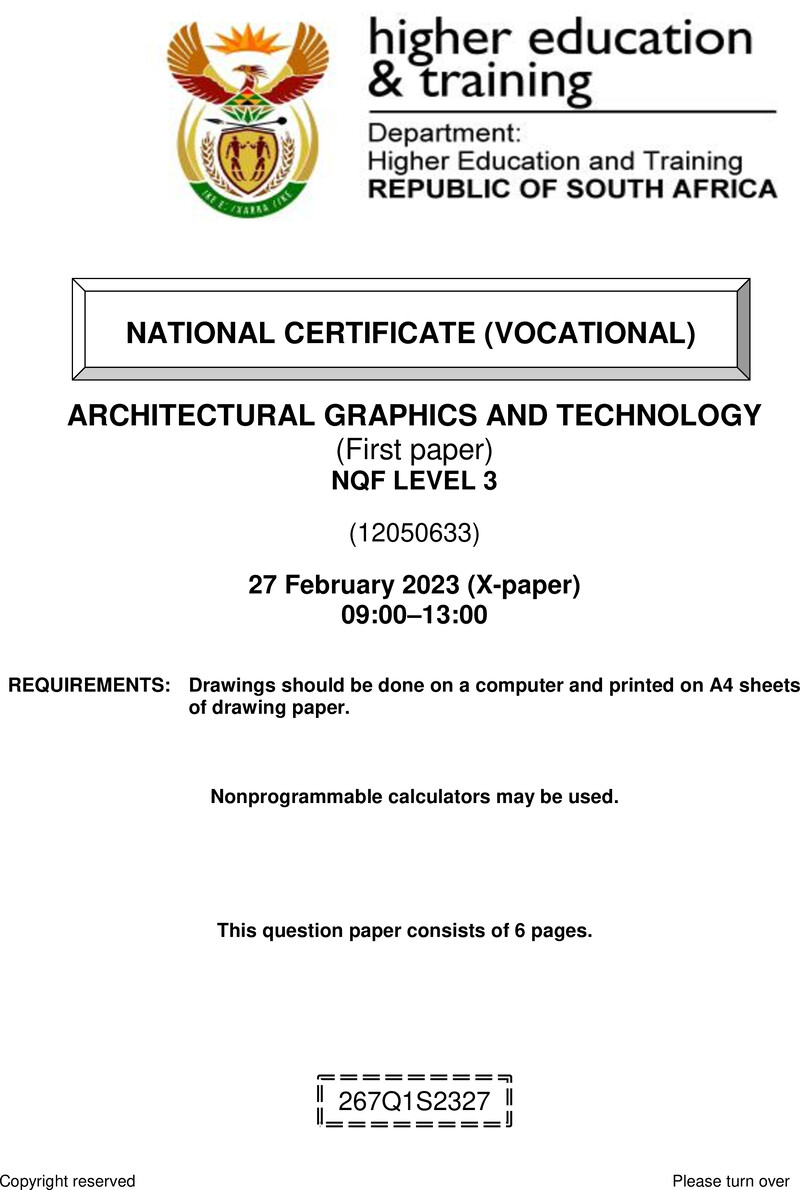 Architectural Graphics and Technology Level 3 DHET NCV February 2023 Paper X - Question Paper