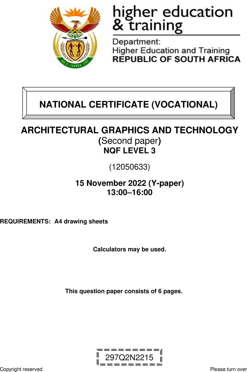 Architectural Graphics and Technology Level 3 DHET NCV November 2022 Paper Y - Question Paper