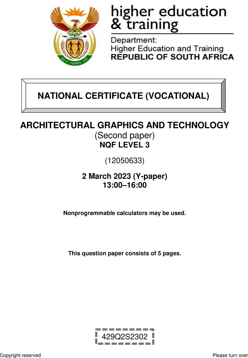 Architectural Graphics and Technology Level 3 DHET NCV March 2023 Paper Y - Question Paper